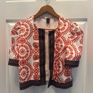 PRE-OWNED WOMEN'S PRINTED PUFF SLEEVE CROPPED JACKET- SMALL